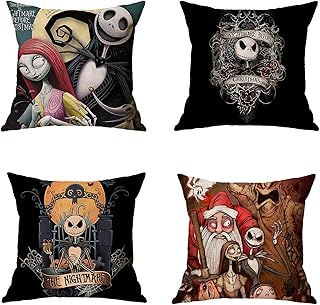 SterneMond Lot de 4 Happy Halloween Housse de Coussin Lin Décoration de fête Sorcières, farces et attrapes, citrouilles, fantômes, Chauves-Souris, squelettes, etc.45x45cm,A