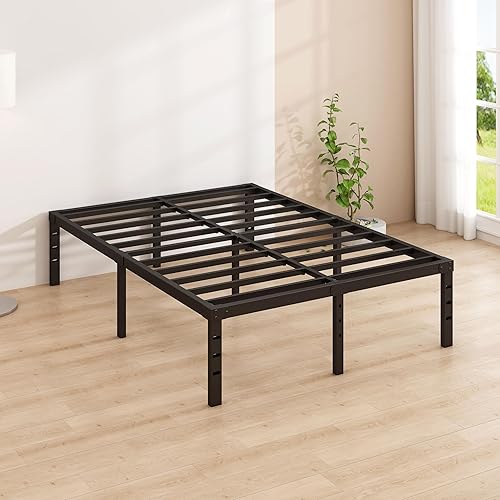 Miniatura 5 de Marco de cama de metal de 18 pulgadas, no necesita somier, espacio de almacenamiento debajo de la cama, base de marco resistente, antideslizante,
