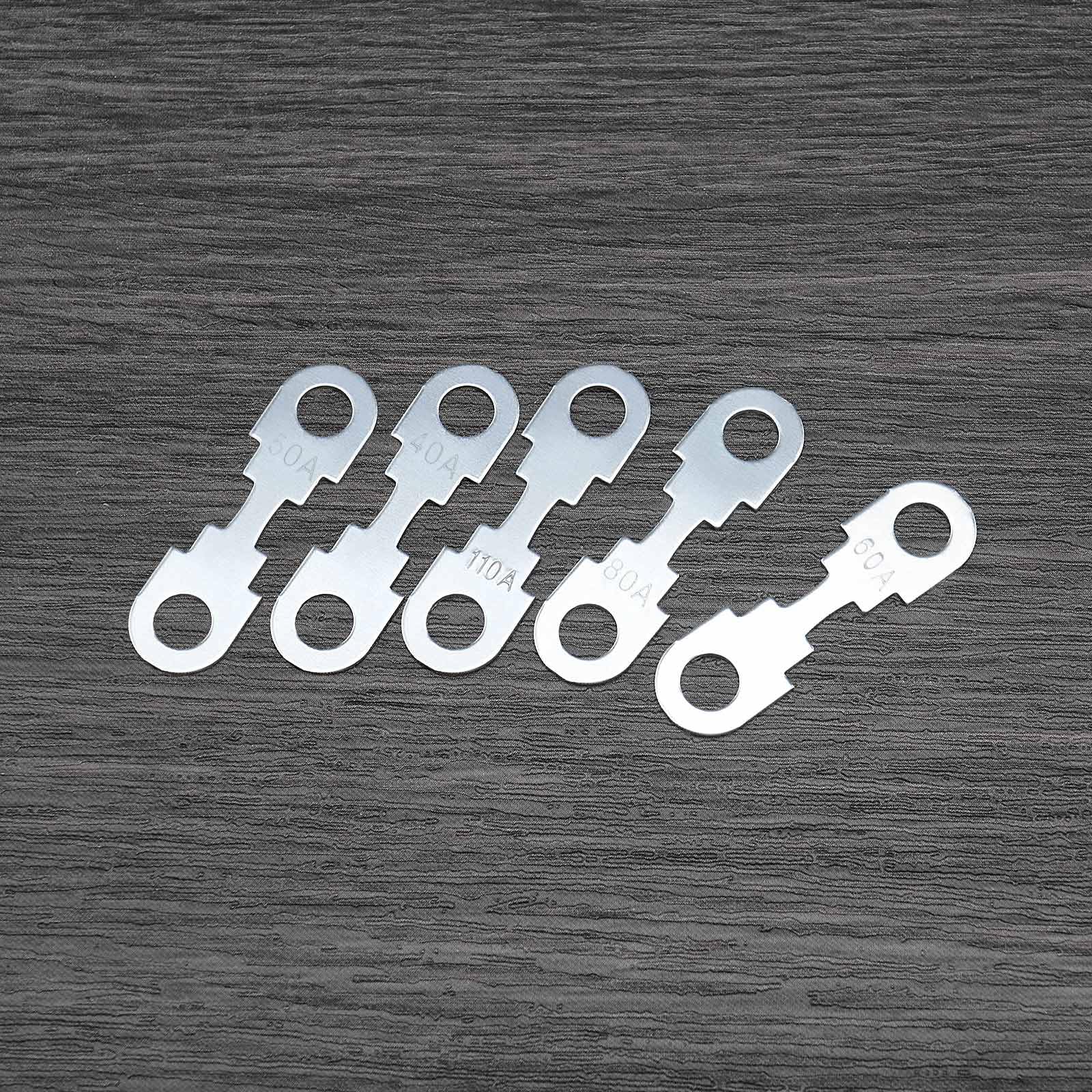 10pcs Bande de Fusible Plate Ton Argent en Alliage de Zinc Lame de Rechange Bande de Fusible DC 32V Compatible avec Opel Compatible avec VW (40A 50A 60A 80A 110A Chaque 2 Pièces)