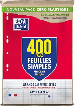 OXFORD Pack of 400 Plain Sheets Large Squared A4 Size 21 x 29.7 cm Perforated
