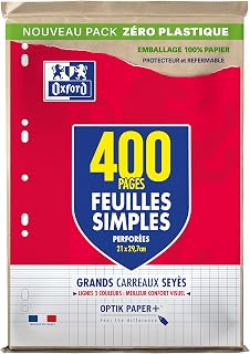OXFORD 400 Blatt Einzelblätter groß kariert Seyes Format A4 (21 x 29,7 cm) perforiert