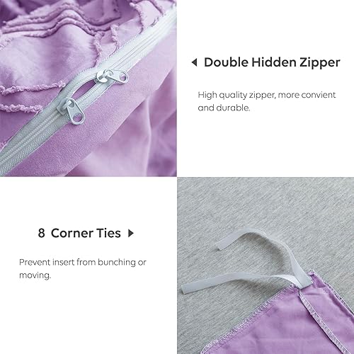 Miniatura 3 de JELLYMONI Juego de funda de edredón morado claro, tamaño King, 3 piezas, microfibra, estilo capitoné, texturado, bohemio, patrón geométrico de