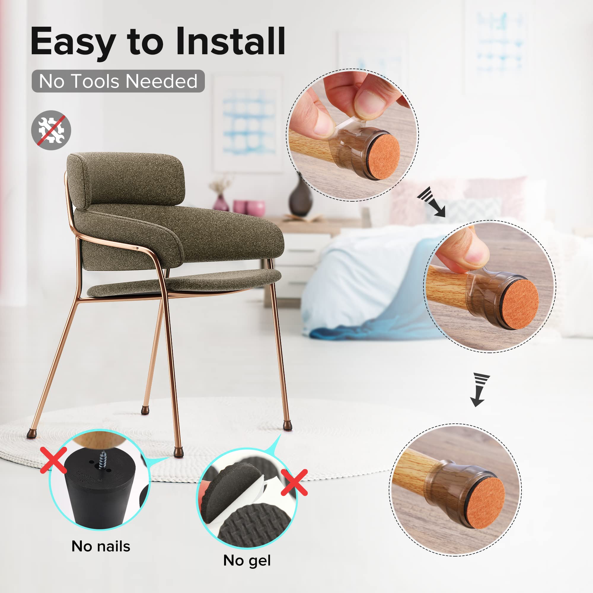 24PCS Upgraded Silicone Chair Leg Floor Protectors for Hardwood Floors Furniture Sliders for Chair Legs Felt Bottom Furniture — view 5