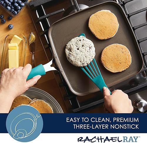 Miniatura 7 de Rachael Ray Cook + Create - Sartén antiadherente para estufaparrilla, cuadrada, 11 pulgadas, azul agave