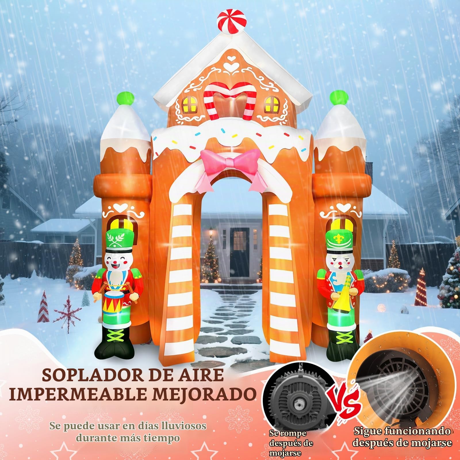 Kalolary Decoración de Navidad Hinchable con iluminación LED – Gran Figura de Navidad para Interior y Exterior, decoración navideña para jardín y casa (12FT,Soldados Gingerbread Archway)