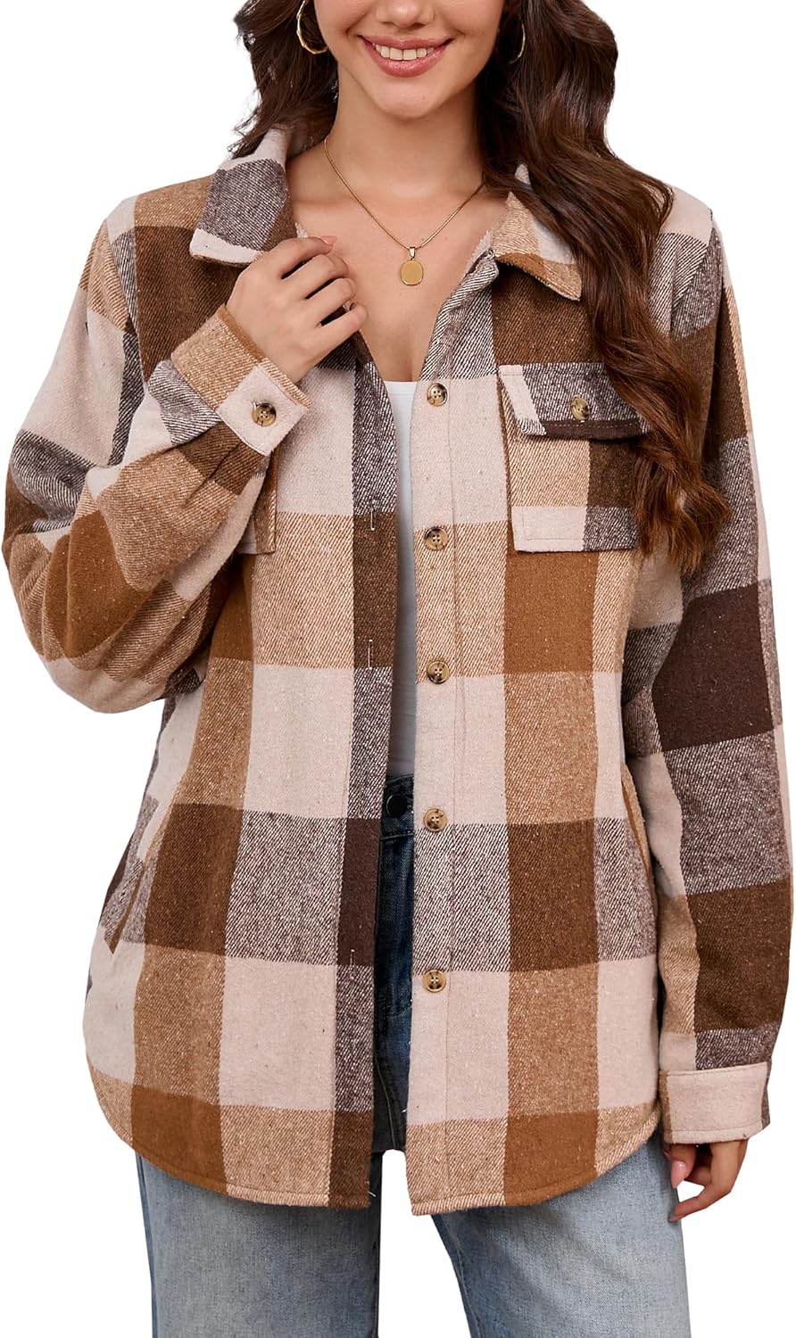 Elesuit Women's Sherpa Lined Flannel Shirt Jacket Plaid Button Down Jacket Coat for Women with Pocket - Image 2