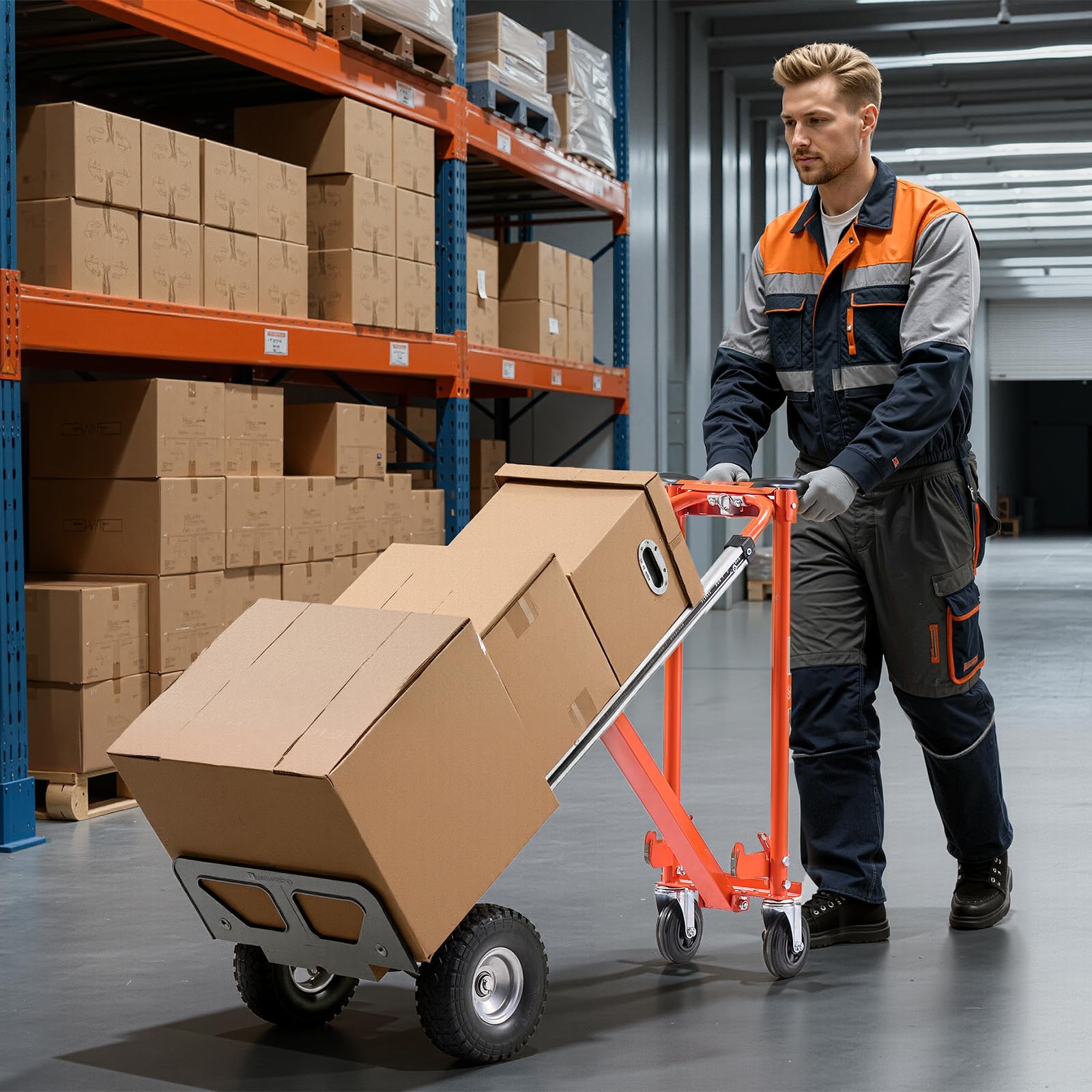 VEVOR 4-in-1-Sackkarre, 453,6 kg Tragkraft im 4-Rad-Modus, umwandelbare Transportkarre mit rutschfestem Griff & Rädern, Handkarre aus Aluminiumlegierung, Transportroller für Umzüge, Büros & Lager