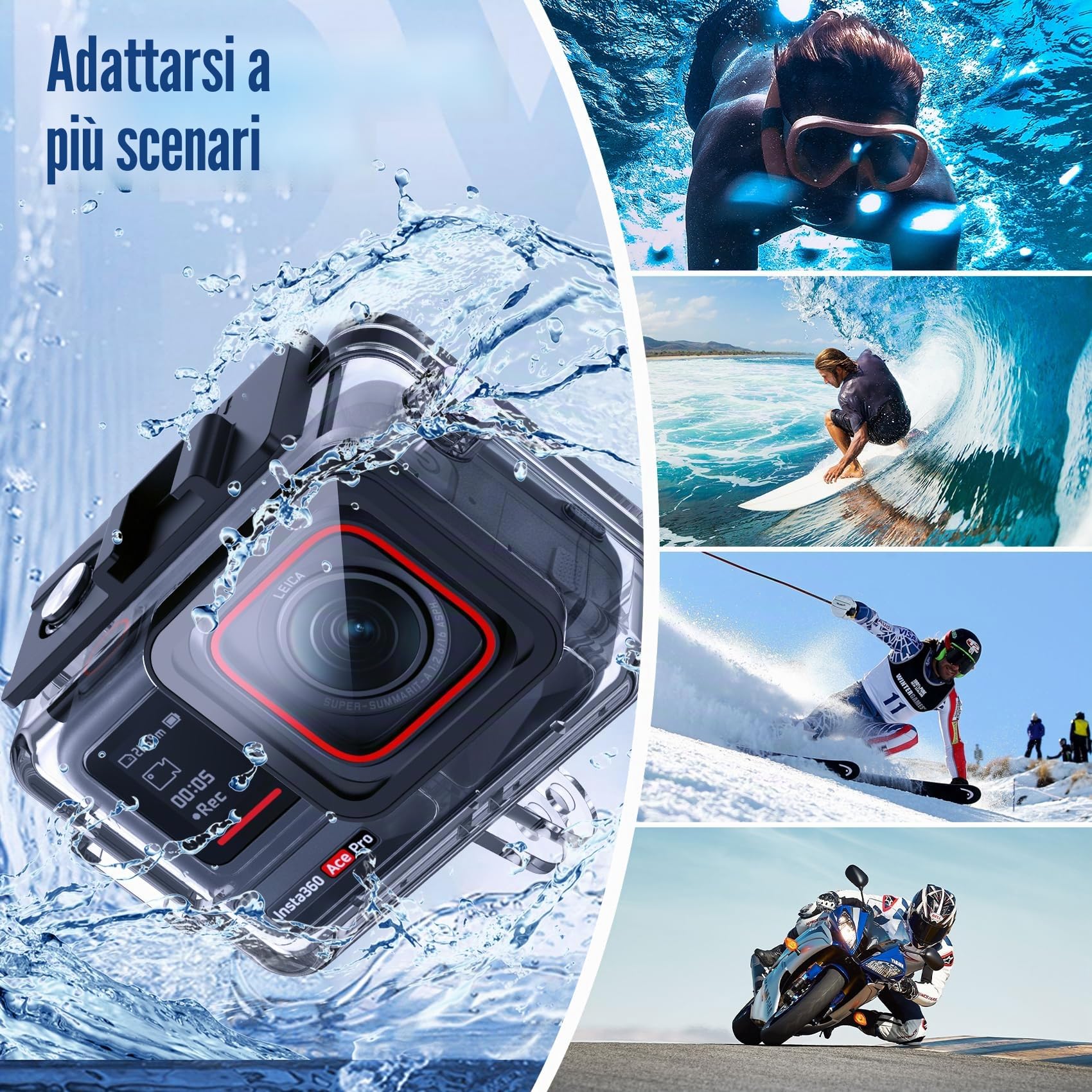 Custodia impermeabile per Insta 360 Acepro, Dive Case with Physical Harden Glass & Alluminio Alloy Frame Underwater Impermeabile fino a 60 m/197 ft with Two Mounts, Three Protective Films