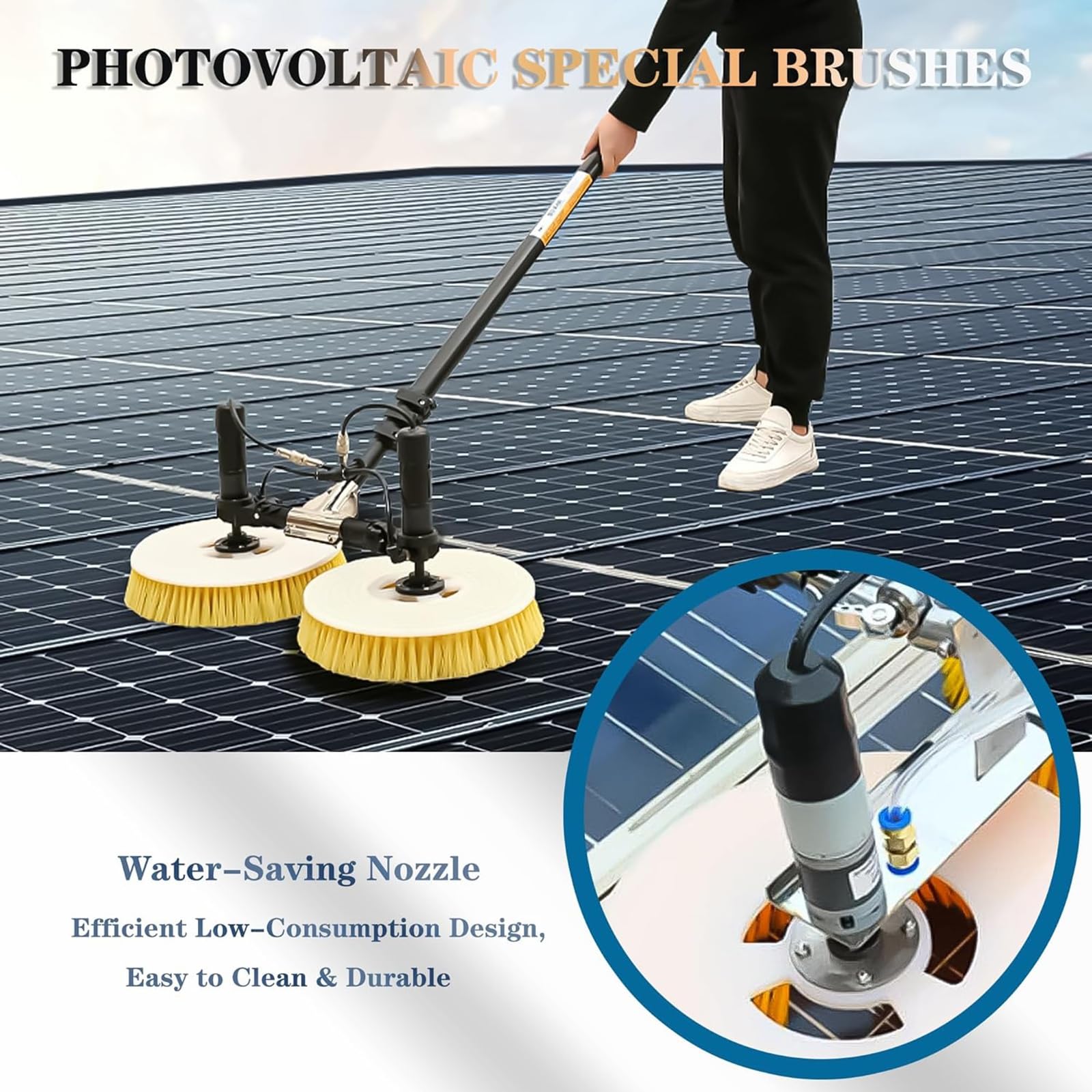 Elektryczna Szczotka Do Czyszczenia Paneli Słonecznych, Regulowane Tyczki Do Mycia Okien Z Przepływem Wody, Narzędzie Do Czyszczenia Paneli Fotowoltaicznych I Solarnych(7m)