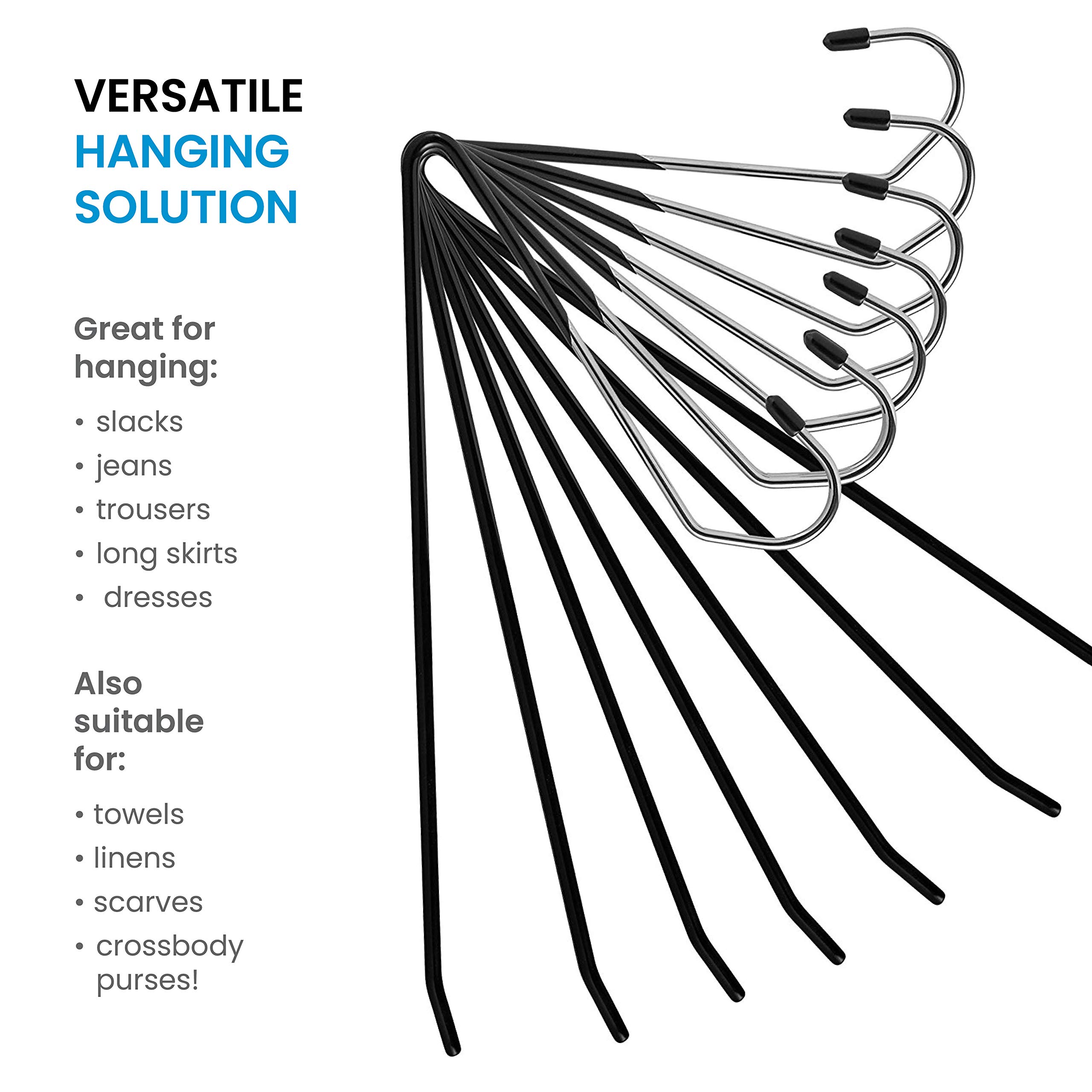 Zober Pants Hangers - 40 Pack Chrome Jean Hangers for Closet, Non Slip Rubber Clothes Hanger and Pants Organizer - Open Ended Skirt and Pant Hangers - Space Saving Hangers for Clothes - Black