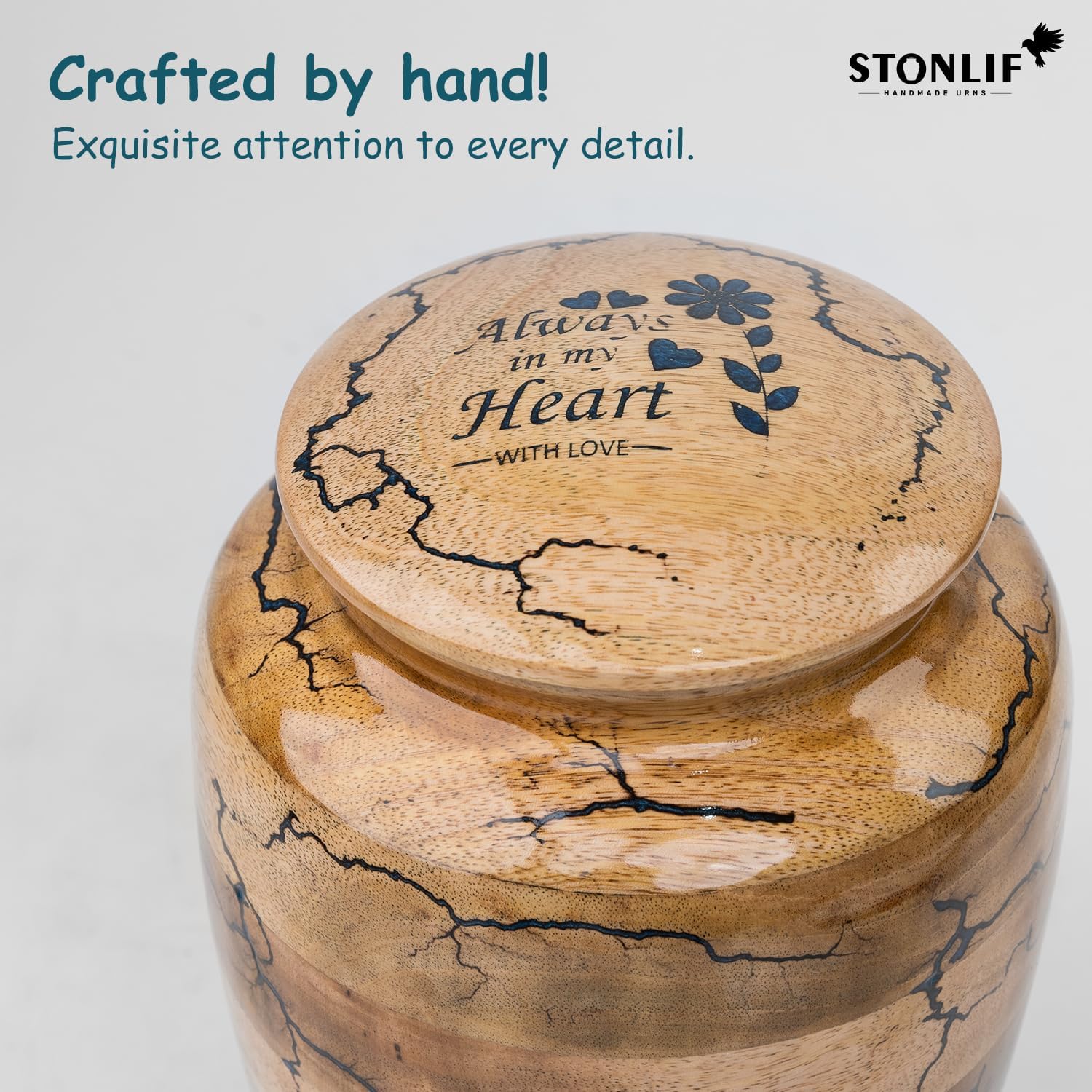 Wooden Urns for Human Ashes Adult Male, Female | Cremation Memorial, Decorative Urn for Ashes, Funeral Urns - Large Up to 250 lbs, Blue - Image 3