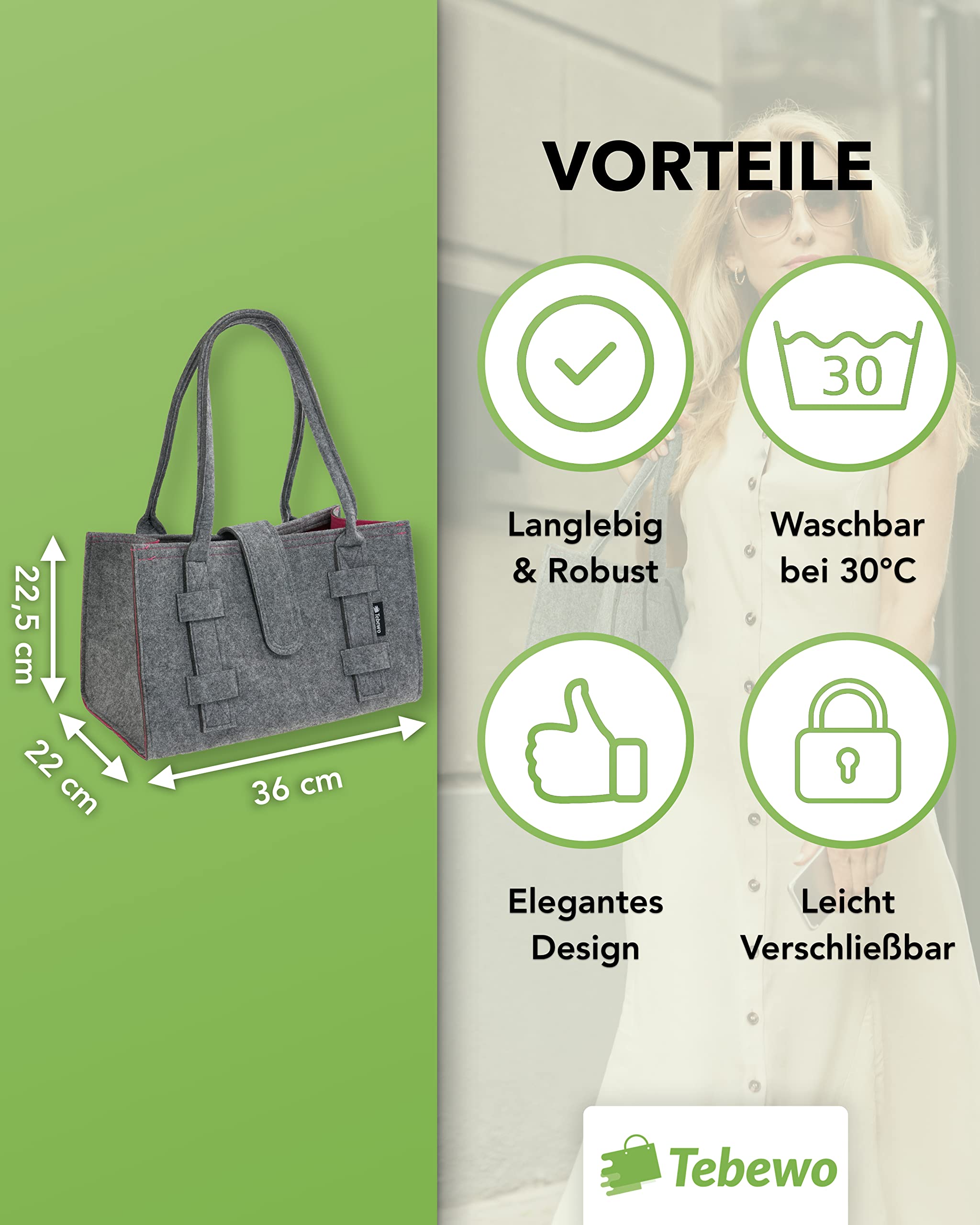 Borsa Frigo Rigida Borsa Per La Spesa In Feltro, 2 Pezzi, Borsa Per La Spesa, Pieghevole, Grande, Con Manico Stabile Con Chiusura, Cestino Per La Spesa Con Tasca Interna, In Feltro Per - 10