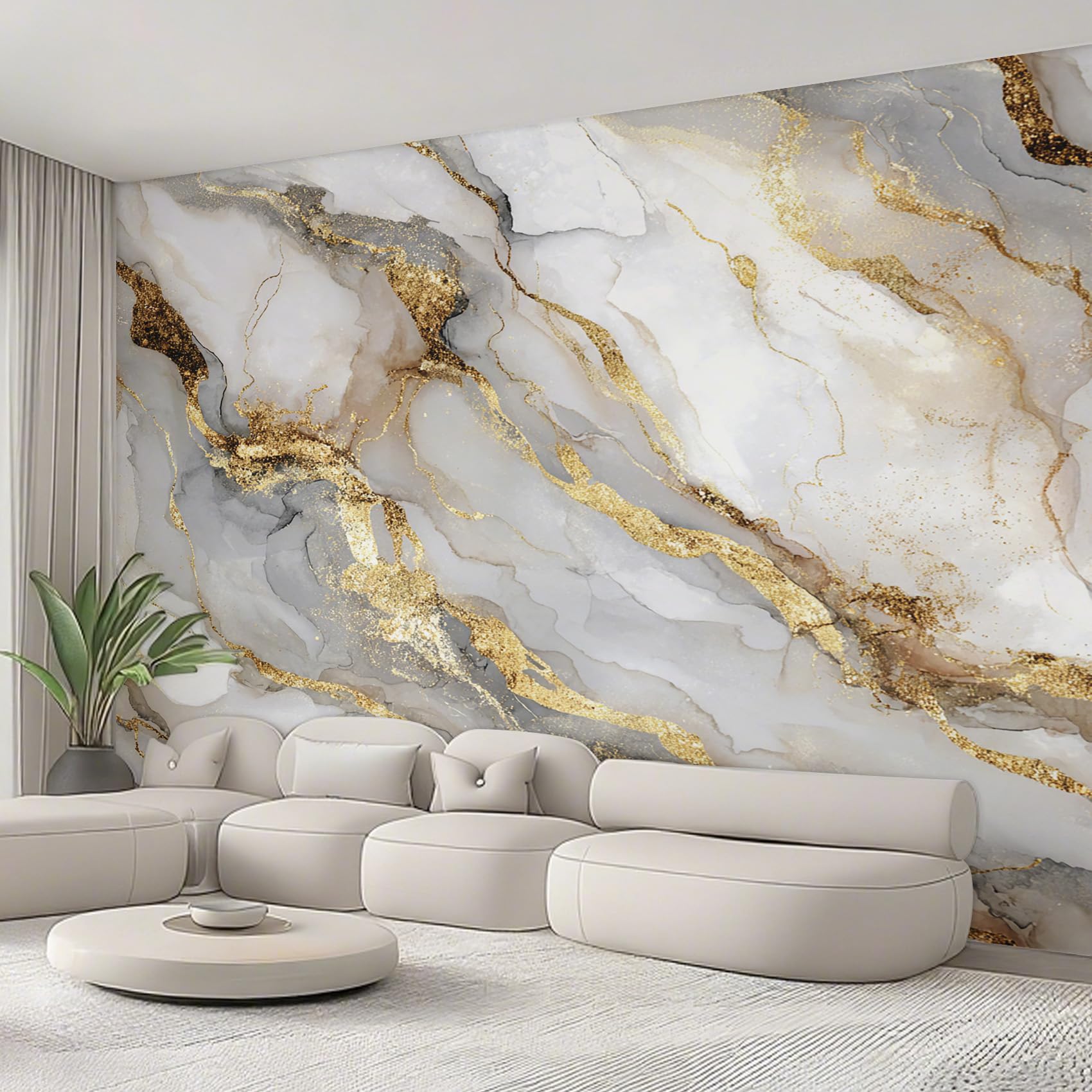 Generico Carta da Parati Marmo Bianco Oro, Fotomurale Texture Modern per Camera da Letto Decorazioni Parete, Carta Parati Effetto Decorativi Wallpaper, 366 x 254 cm D&O31