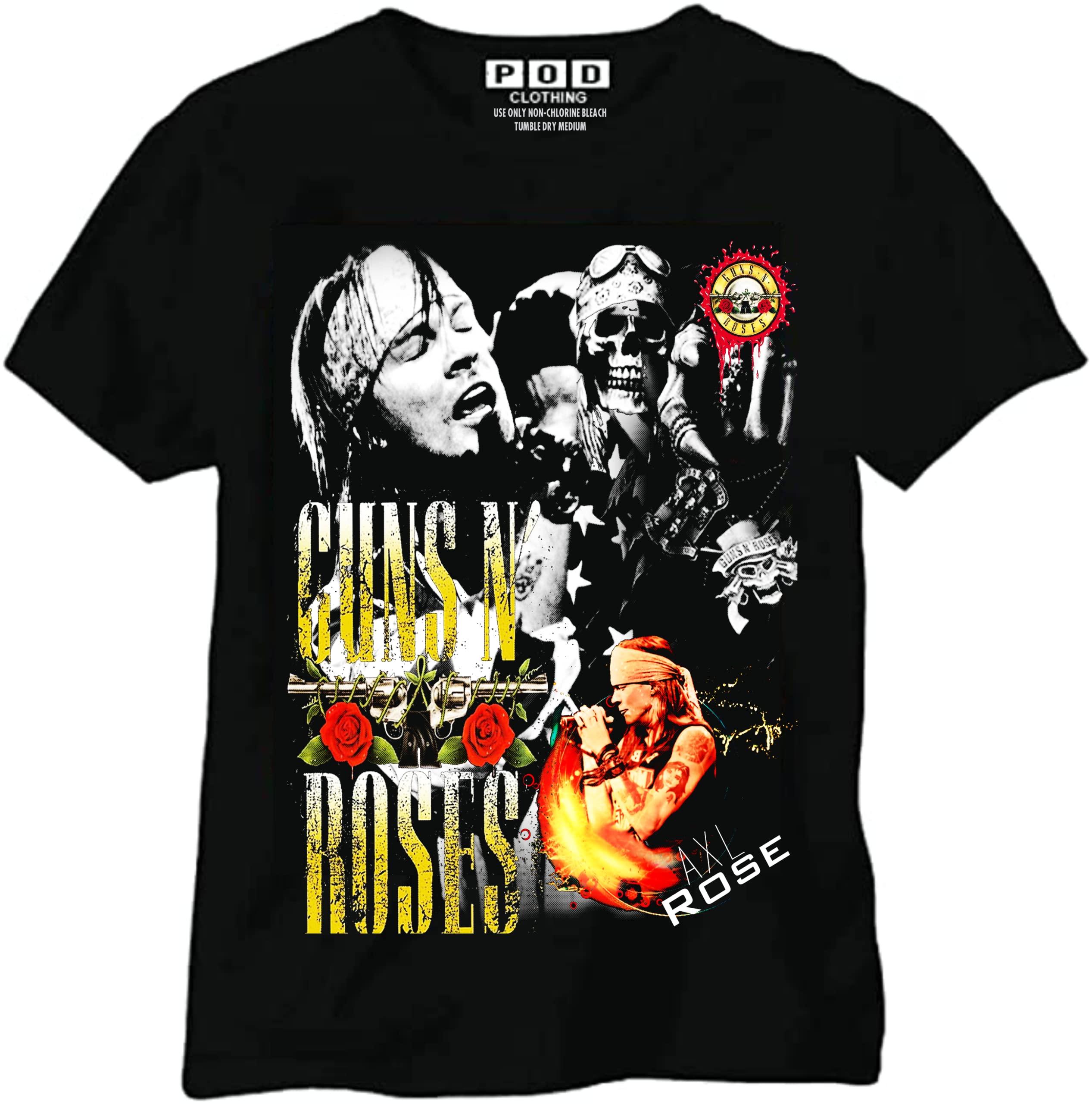 P.O.D ClothingPOD Clothing Unisex Guns and Roses Classic Logo Short Sleeve, Men's Faded Skull T - Shirts Music hits Metal Band