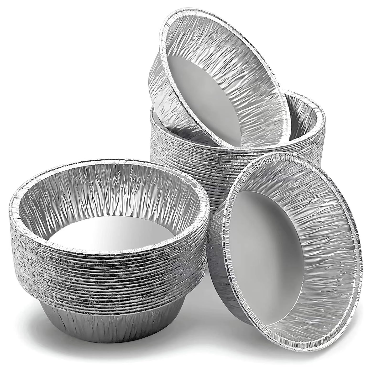 100 Pcs Aluminium Foil Trays, Muffin Cases, 7 x 2cm Baking Cups for Mini Egg Tarts, Pastry Dishes, Cake Tins, Pie Trays, Disposable Food Grade for Baking, Cooking, Party Serving (Silver, 200 Pcs)