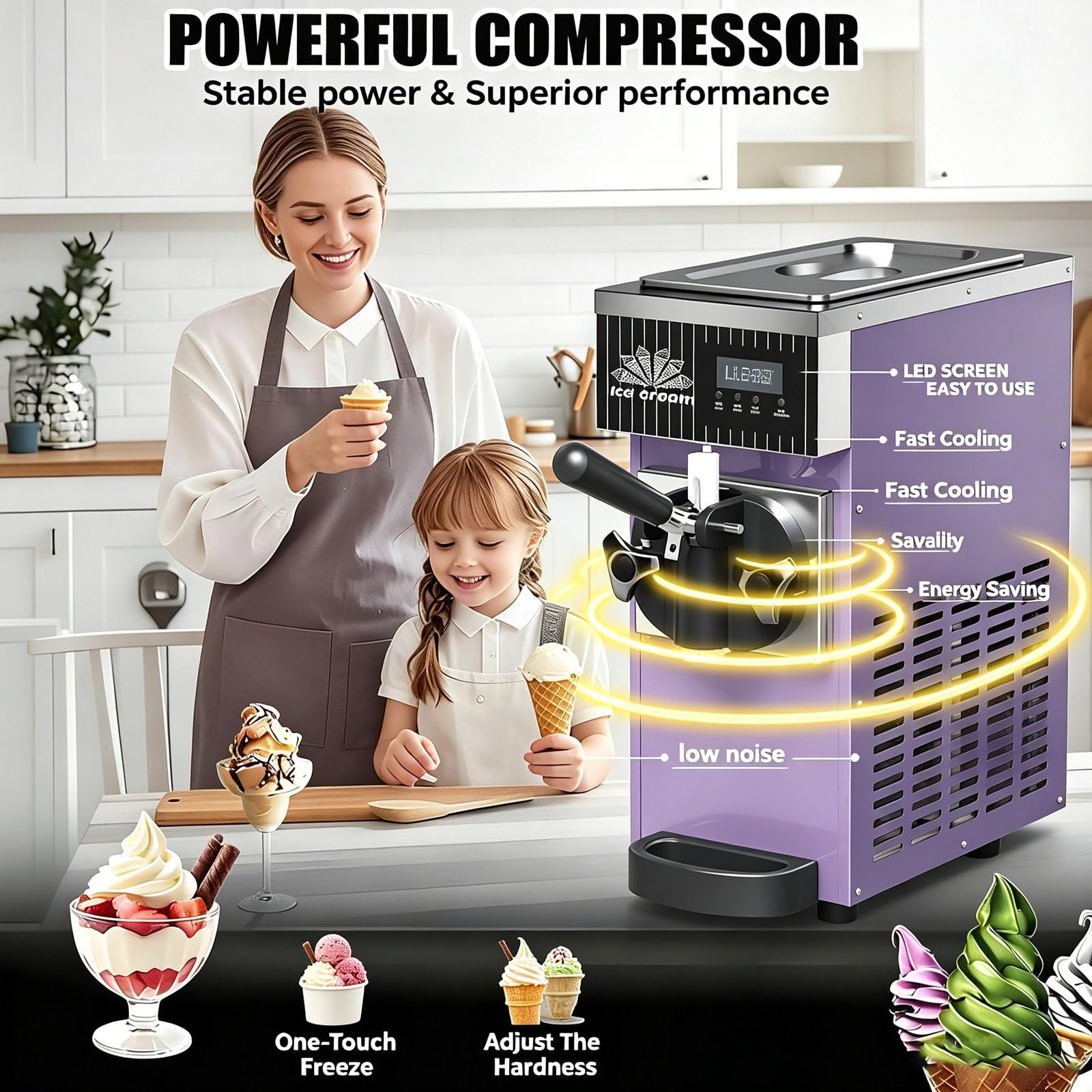 Maszyna do lodów włoskich (typu soft), nablatowa, 750 W Stainless-steel