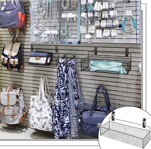 Miniatura 7 de Uiifan Slatwall - Juego de accesorios de metal para colgar con gancho para placa de metal, 10 unidades, gancho de alambre ventilado para paneles de