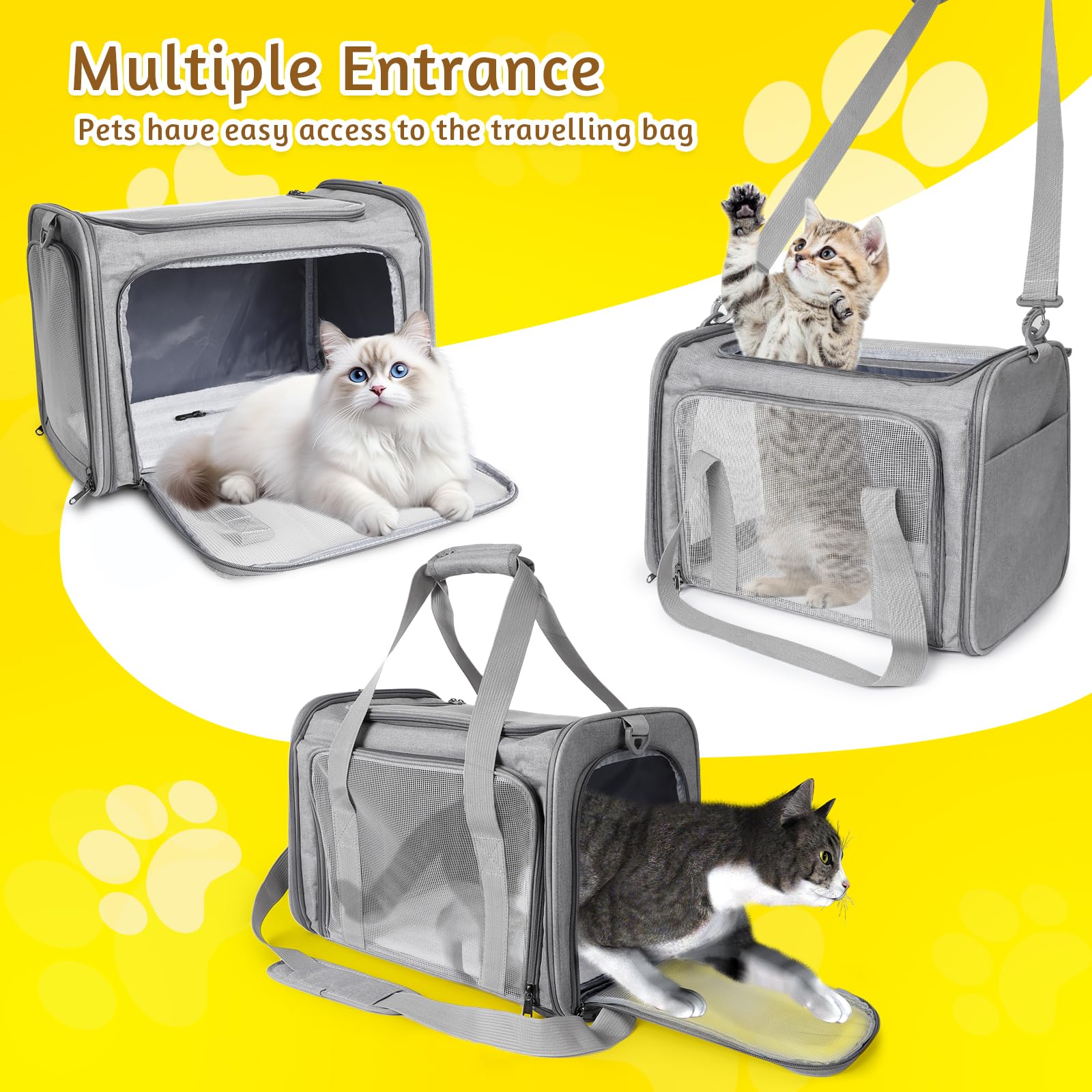 AiQInu Transportin Gato Perro, Transpirable Bolsa de Transporte Gato Plegable, Trasportines Gatos Capacidad de Carga 6 Kg, para Mediano Pequeño Perro Mascotas en Avión
