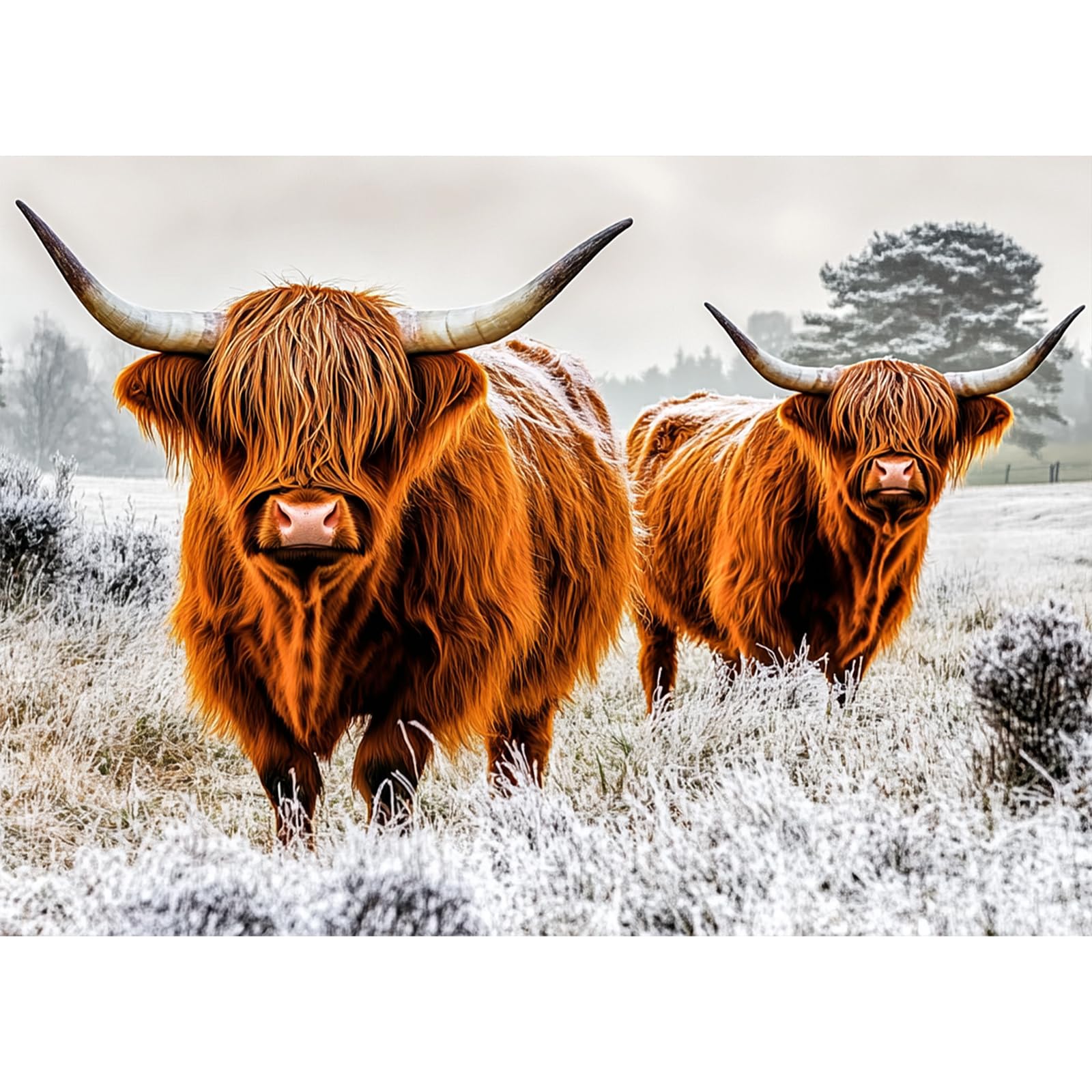 AIRDEA Highland Cows Diamond Art Kits Adults, 5D DIY Winter Field Diamond Painting Kit, Full Drill Gem Arts and Crafts for Adults for Home Wall Decor 40x30 cm