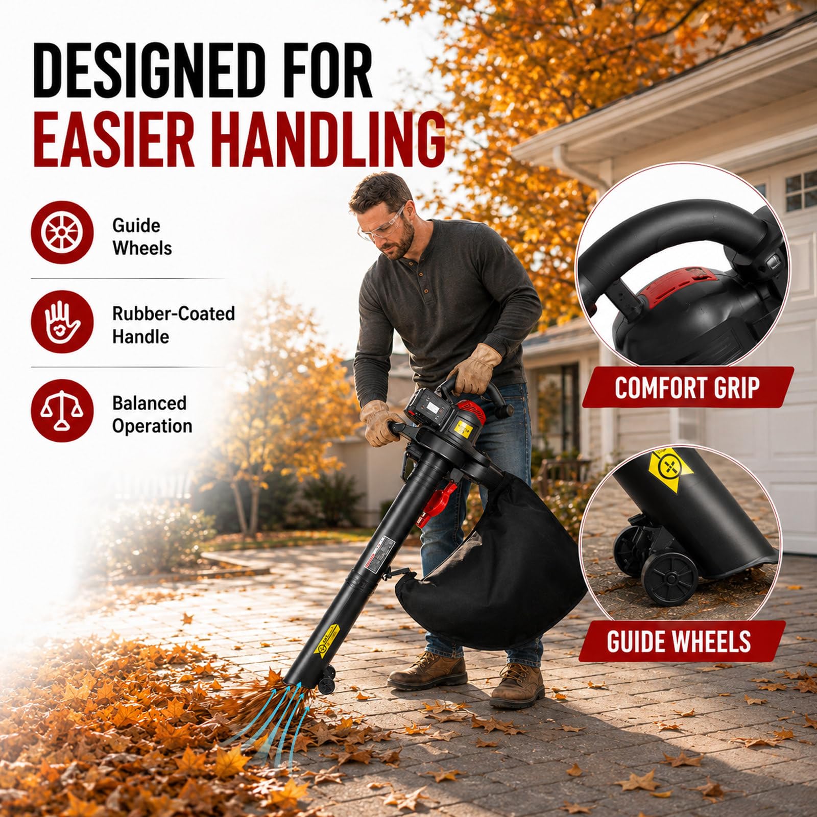 Aspirateur Souffleur Broyeur de Feuilles 3-en-1 2-Bat