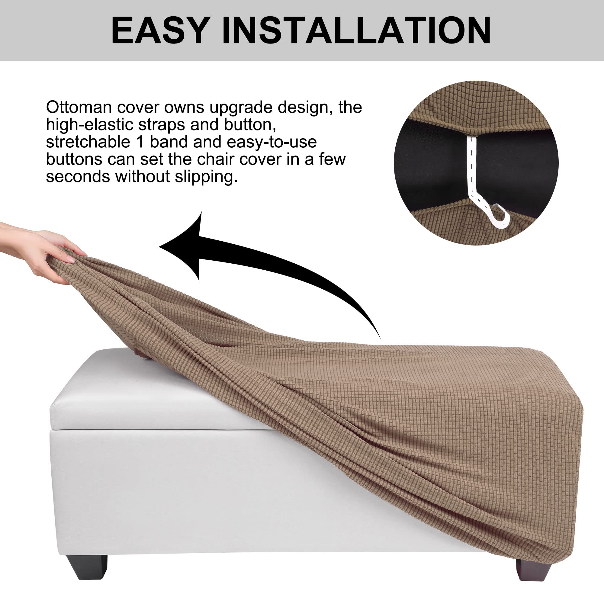 PiccoCasa - Funda para otomana de Alta Elasticidad con Parte Inferior elástica, Suave de Tela Jacquard, Cuadros pequeños, Rectangular, para Almacenamiento de taburetes para Muebles, S, marrón Fallow