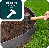 VOUNOT PE Garden Edging 20 Metres with 12 Anchor Pegs Flexible Lawn Edging Natural Look Height 13 cm Thickness 3 mm Grey - 5