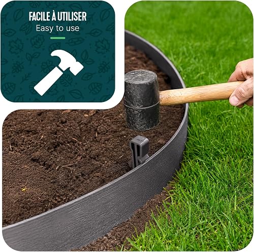 VOUNOT PE Garden Edging 20 Metres with 12 Anchor Pegs Flexible Lawn Edging Natural Look Height 13 cm Thickness 3 mm Grey - 5