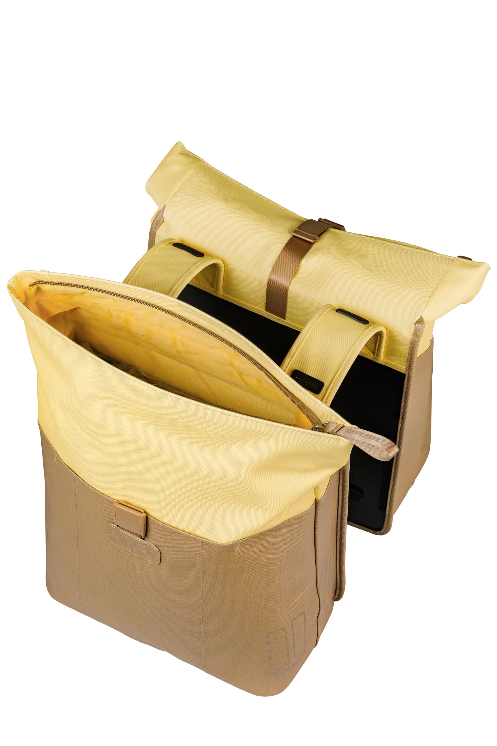 Basil Vive Podwójna torba rowerowa, wodoszczelna, 28-35 l, odblaskowa, z materiału z recyklingu, 30 x 14 x 38 cm, żółta/czarna