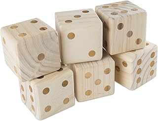 Giant Wooden Yard Dice Outdoor Lawn Game, 6 Playing Dice with Carrying Case for Kids and Adults by Hey! Play!