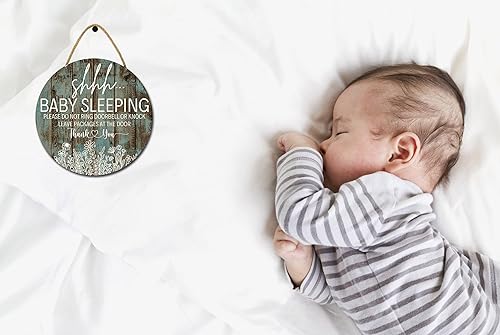 Miniatura 6 de Letrero de sueño de bebé para puerta delantera, con texto en inglés Please Do Not Ring, colgador de puerta de madera para decoración de porche al