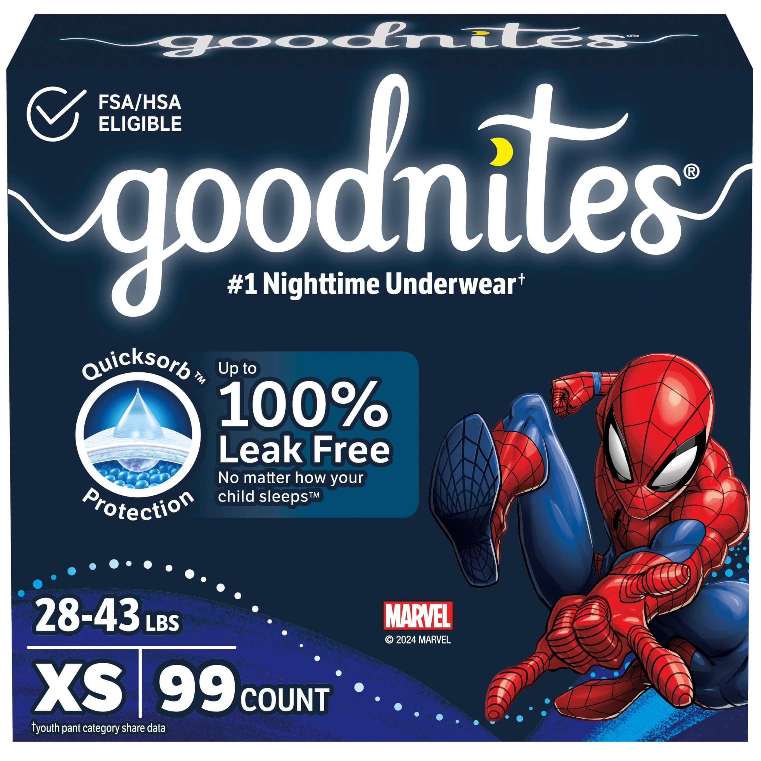 Goodnites Nighttime Bedwetting Underwear, Boys' XS (28-43 lb.), 99 Ct (3 Packs of 33), Packaging May Vary