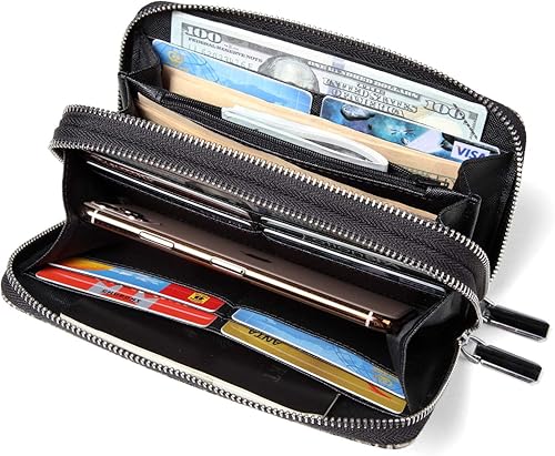 Miniatura 4 de Daisy Rose Embrague de teléfono con doble cremallera y cartera para mujer, bloqueo RFID, organizador de múltiples tarjetas de piel sintética vegana