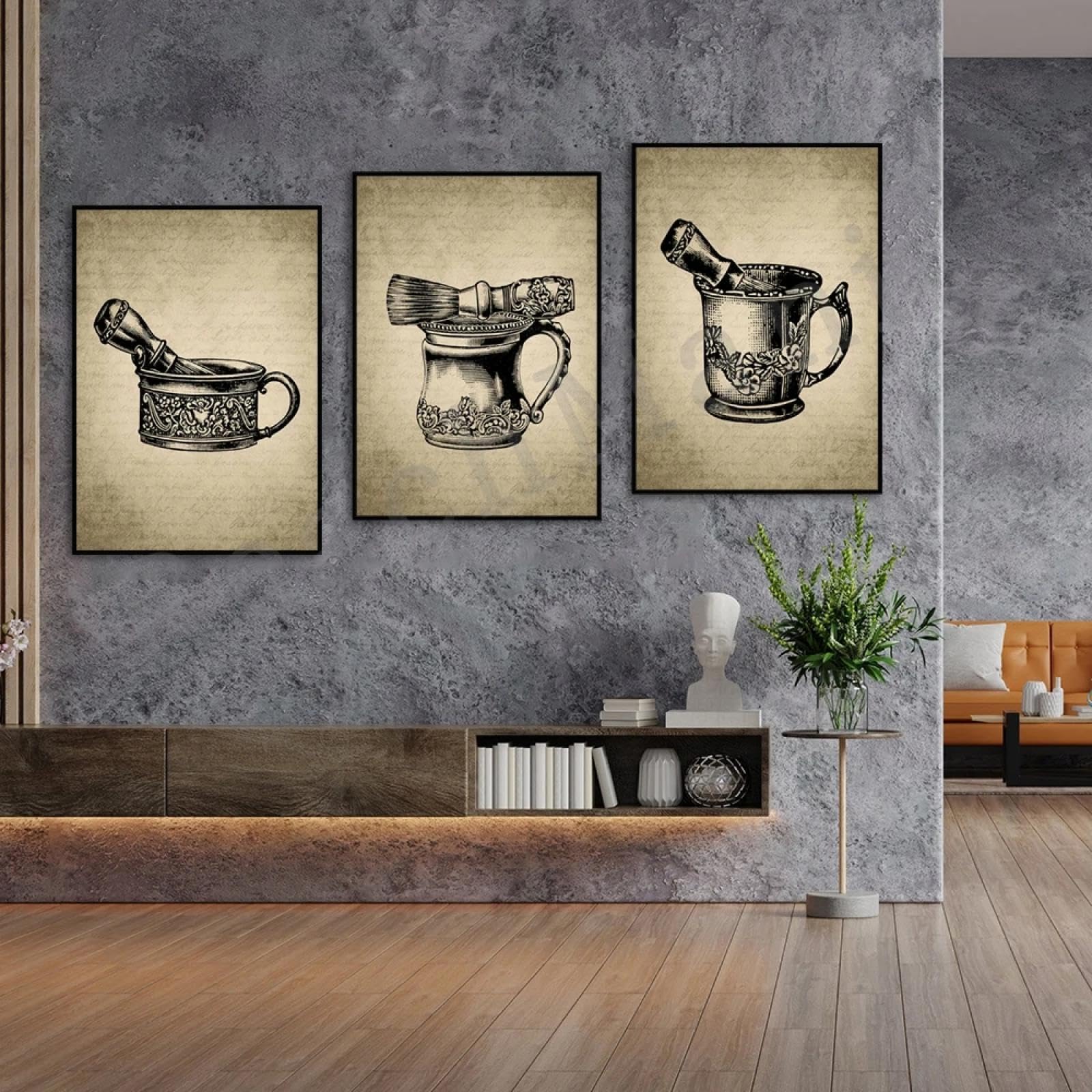 BMGKYAGL Kubek do golenia w stylu vintage z nadrukiem pędzla, sztuka klubu brody, plakat dla męża Piękne plakaty 60 x 90 cm x 3 rama.