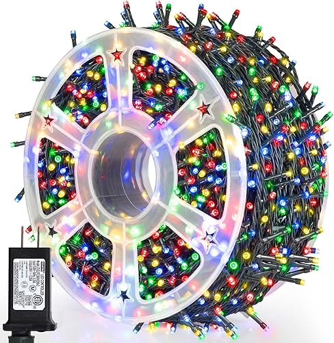 weillsnow 500 luces LED multicolor para exteriores, luces de Navidad de 164 pies, impermeables, con enchufe, 8 modos con memoria para decoración de