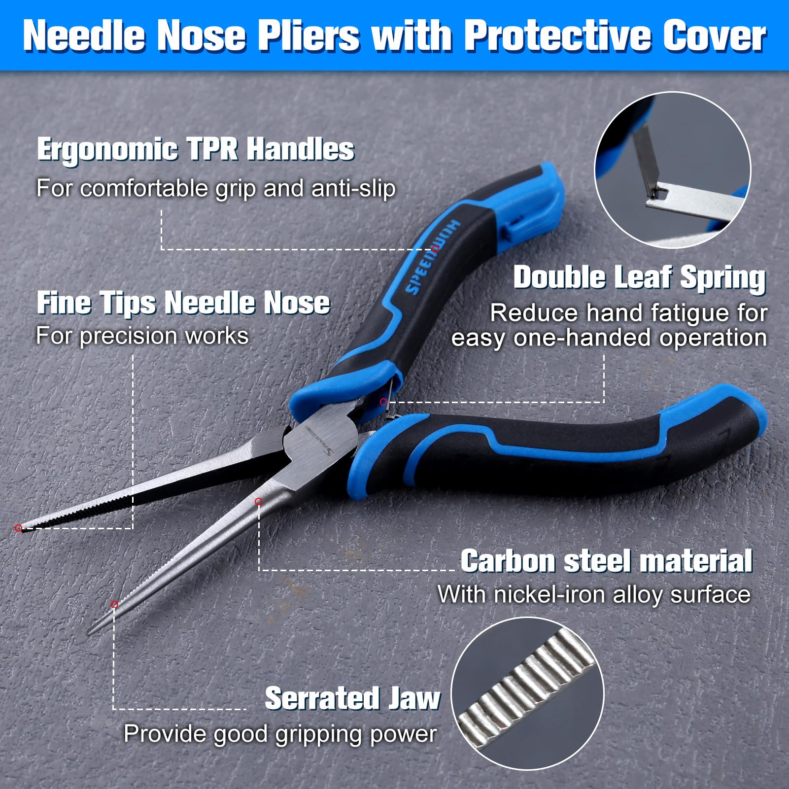 SPEEDWOX Mini Needle Nose Pliers Serrated Jaw with Protective Cover Needle Nose Pliers for Jewelry Making Precision Compact Long Nose Plier Needle Tip for Wire Bending Small Object Gripping - Image 4