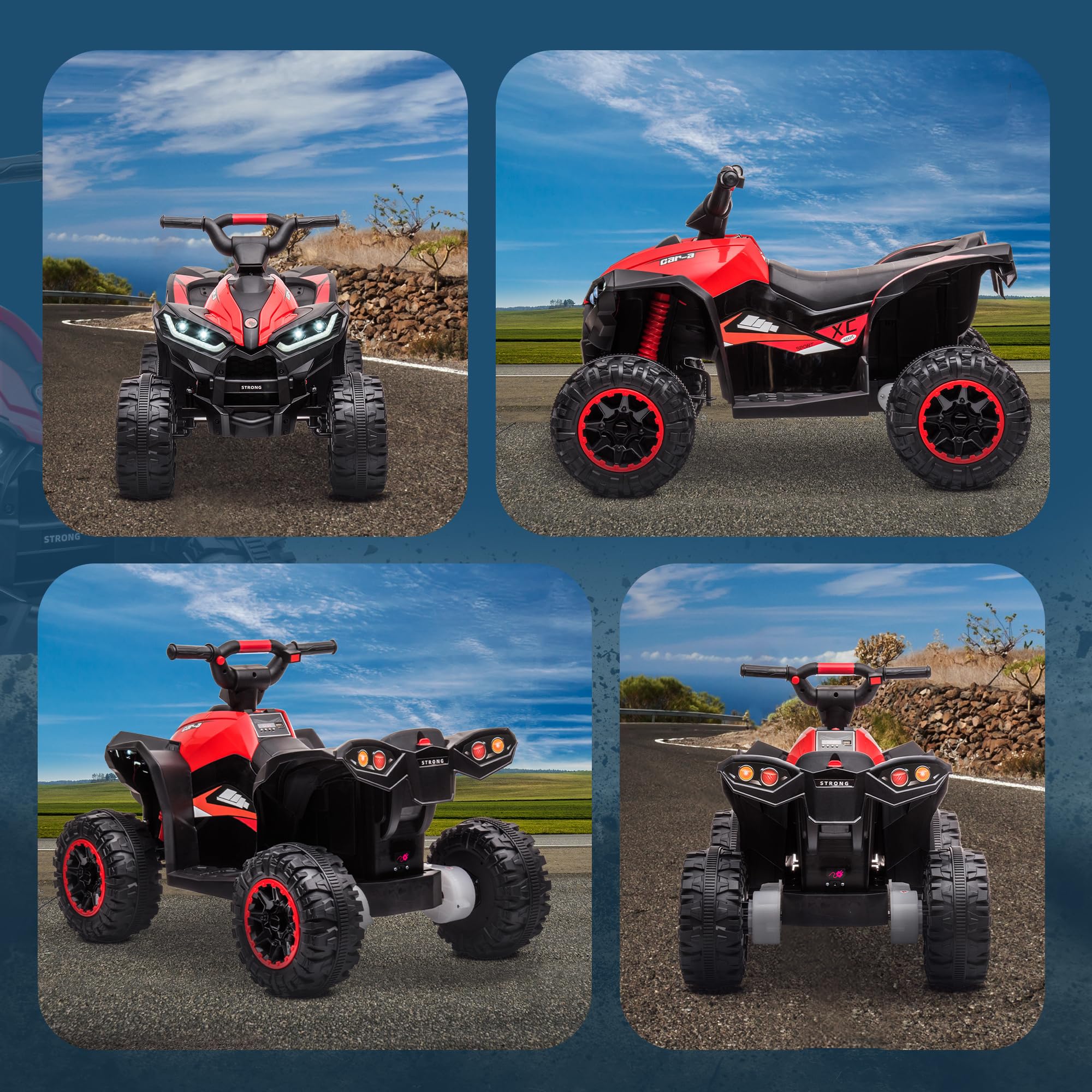 HOMCOM Quad Elettrico per Bambini 12V ATV, Macchina Elettrica con Doppio Motore e 2 Velocità, Ruote Larghe con Fari LED, Clacson e Musica, Età 3-5 Anni, Rosso