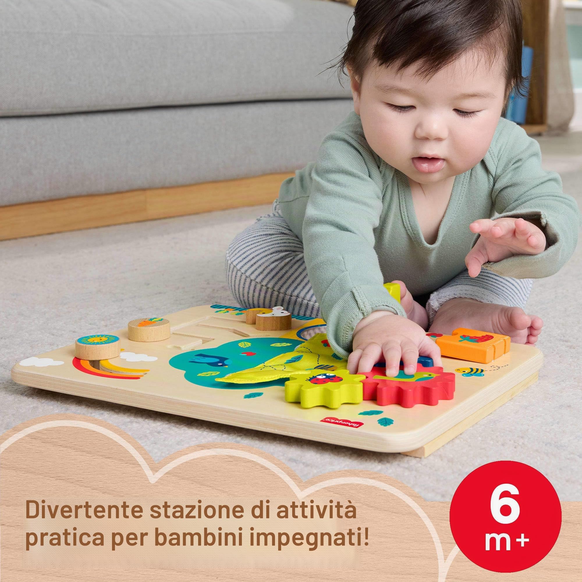 Fisher-Price Giocattoli per neonati, divertenti tabellone da gioco in legno, per bambini dai 6 mesi in su