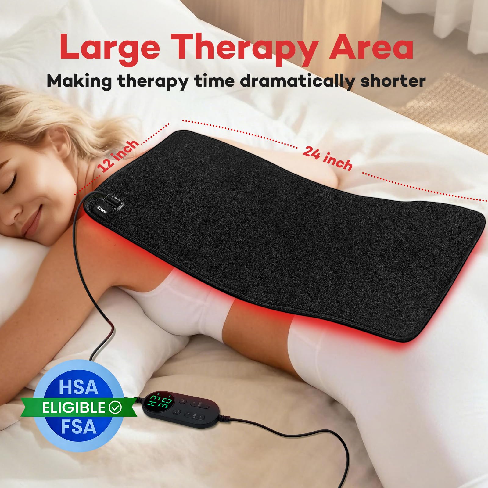Ezona - Coussin de thérapie par la lumière rouge pour douleurs corporelles, grande thérapie par la lumière infrarouge de 64 x 12 pouces, avec 660/850 nm pour soulager le dos, lumière LED haute