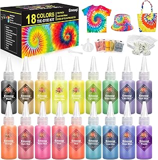 Tie Dye Kit, Emooqi 18 Colours All-in-1 Tie Dye Set with 36 Bag Pigments , Rubber Bands, Gloves, Apron and Table Covers fo...
