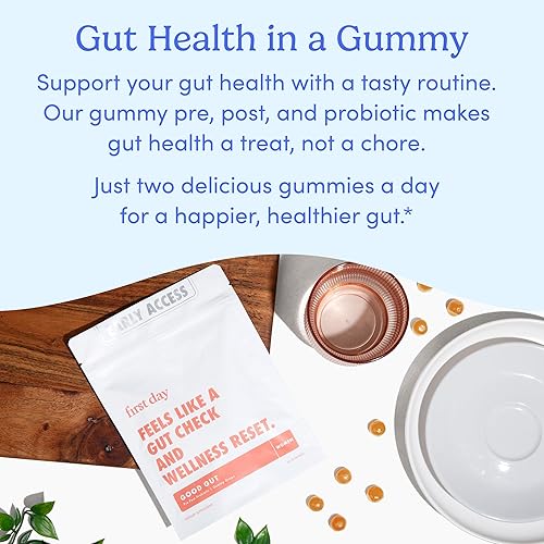 Miniatura 8 de FIRST DAY Gomitas tribióticas Good Gut para mujer, suplemento prebiótico, probiótico y postbiótico 3 en 1, apoya la función inmunológica y la salud