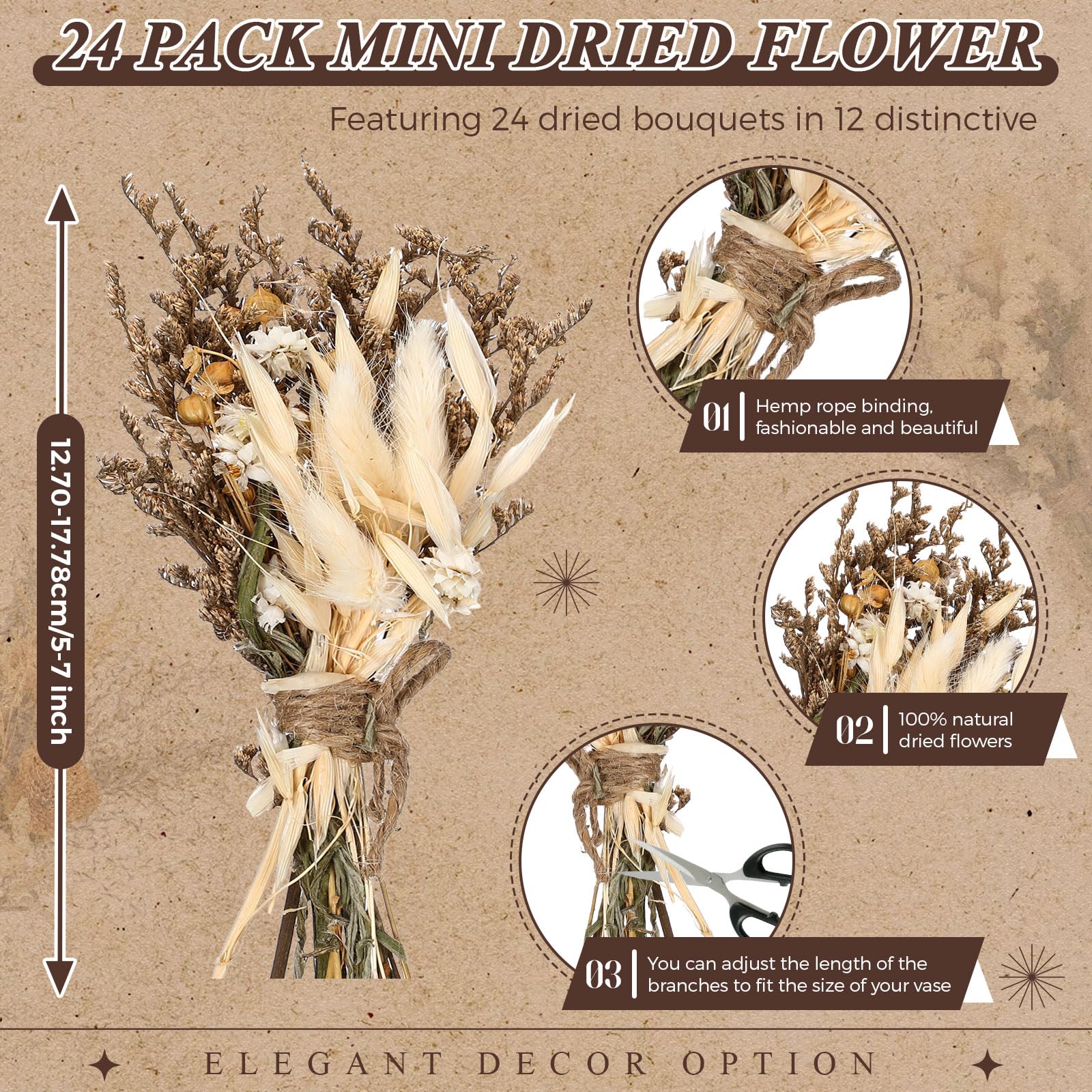 Layhit Boho-Trockenblumenstrauß, Mini-Hochzeit, handgefertigt, Trockenblumen, Dekoration für Vasen, Basteln, Foto-Boutonniere für Männer, Blumenpflanze für Brautjungfer, Geschenk,