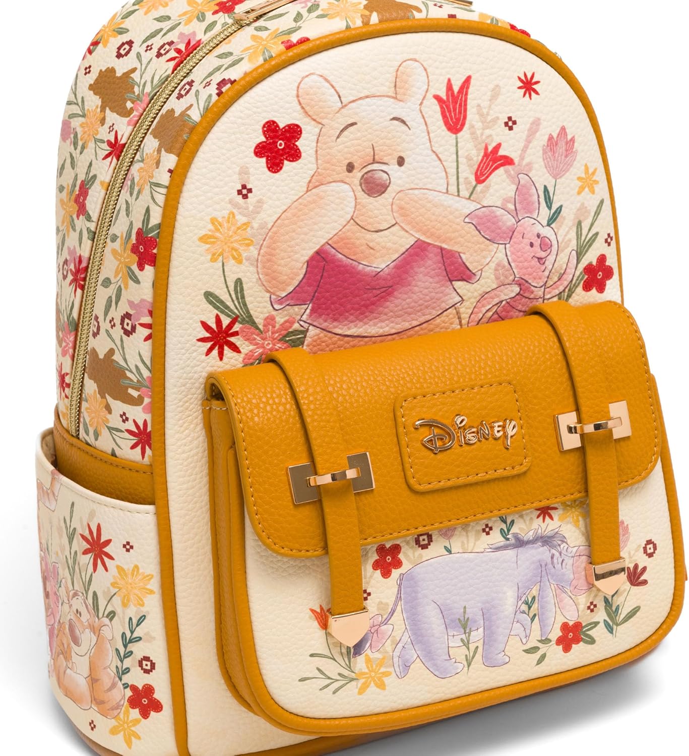 Disney Winnie the Pooh and Friends Floral 11" Vegan Leather Fashion Mini Backpack - Image 2