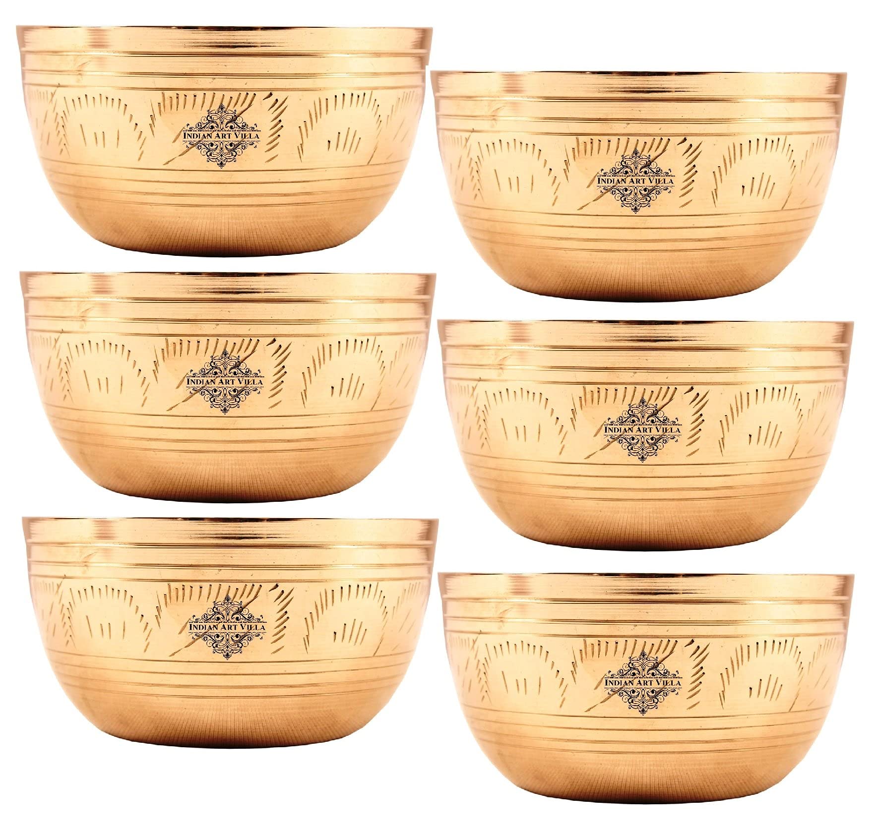 INDIAN ART VILLA Pure Brass Lining Etched Design Flat Bottom Bowl, Decorative Dinnerware, Tableware and Serveware for Home Hotel Restaurant, Volume-200 ml, Set of 6 (B096Z9ZG9G) Amazon Price History, Amazon Price Tracker