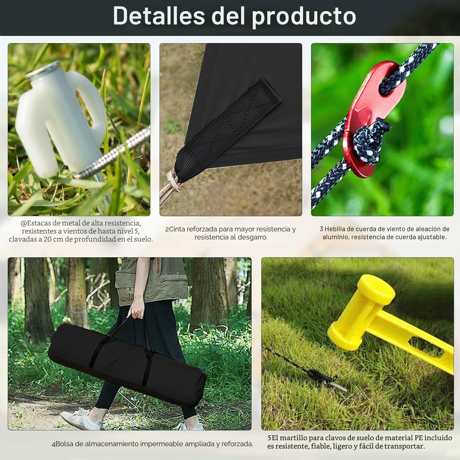 Kit de Toldos para Coche 200x300cm, con 2 Postes, 8 Cuerdas de Amarre, 8 Estacas, 2 Ventosas, Bolsa de Almacenaje y Saco de Transporte, UPF50+, PU3000+ Impermeable, para Aventuras Off-Road (Negro)