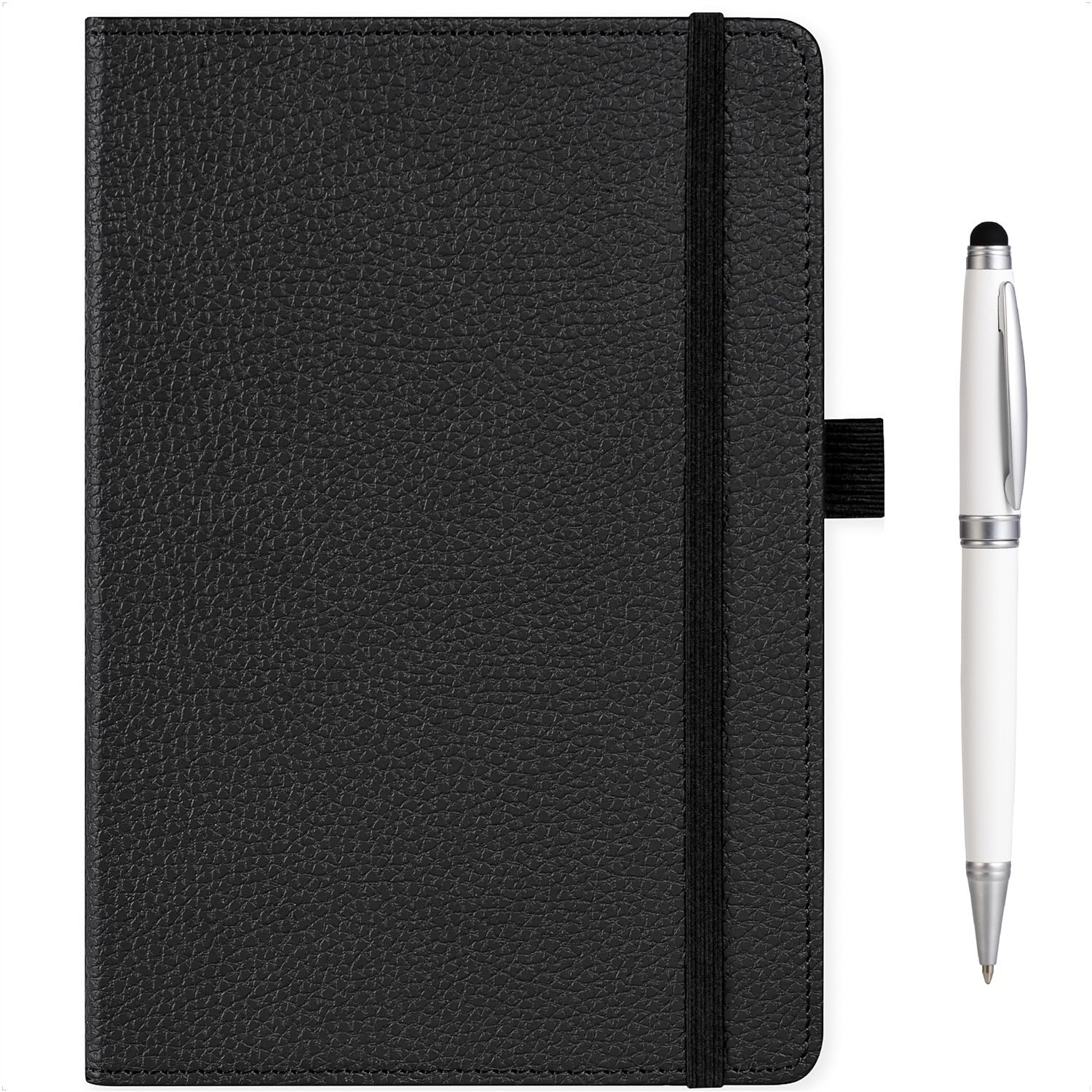 A5 Lined Leather Journal Notebook With Pen, (Black), 200 Pages, Medium 5.9×8.4 inches - 120 gsm Thick Paper, Sturdy Hardcover Journal for Men Women Writing, Daily Diary and Note Taking