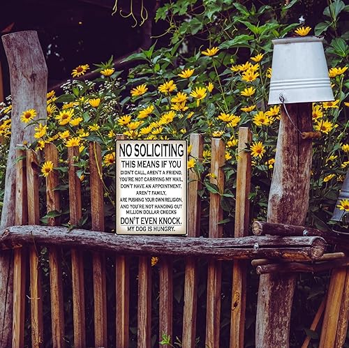 Miniatura 5 de Letrero divertido de no solicitar, letreros de metal de advertencia, con texto en inglés Don't even knock, My Dog is Hungry, letrero para patio,