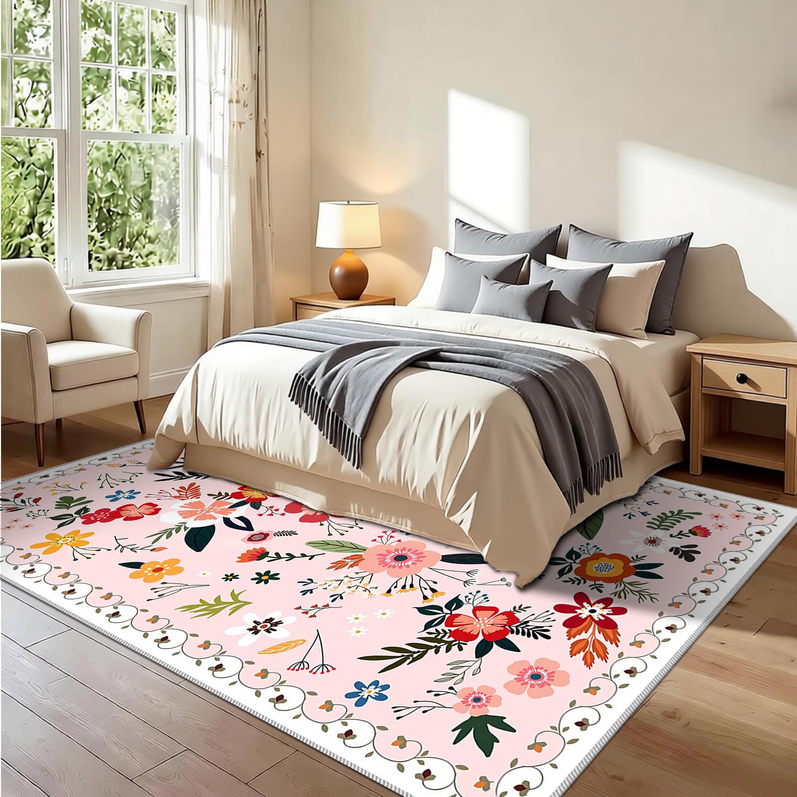 Dywan do salonu w stylu vintage, 140 x 190 cm dywaniki do sypialni, salonu, sypialni, kuchni, jadalni, duży dywan z krótkim włosiem, dywan do jadalni, antypoślizgowy zmywalny dywanik kuchenny