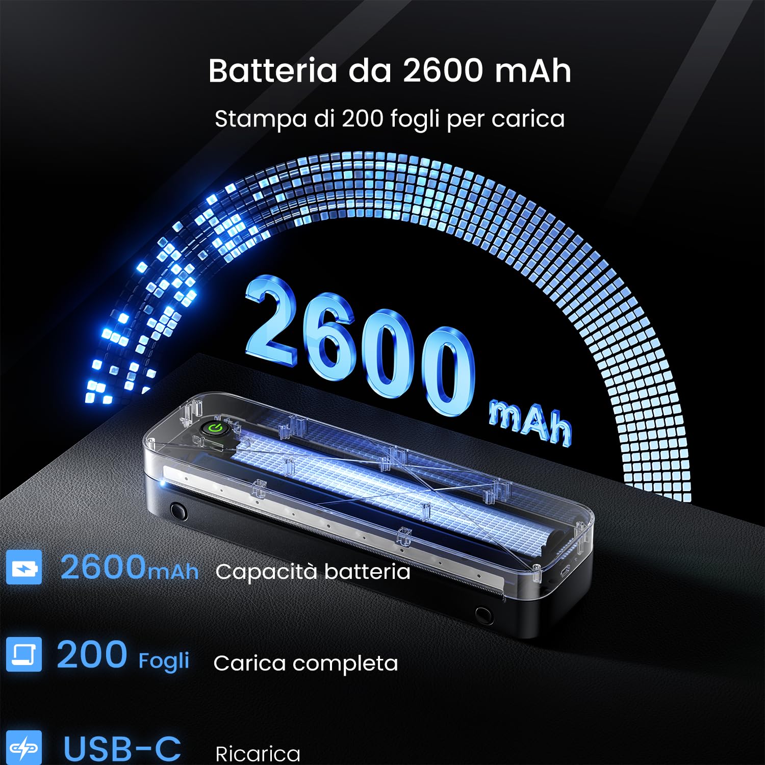 Stampante Portatile A4, Stampante Termica A4 Senza Inchiostro, Stampante Termica Portatile per Telefono & Laptop, Stampante Mobile Bluetooth per Auto/Casa/Ufficio, Compatibile con Carta Termica