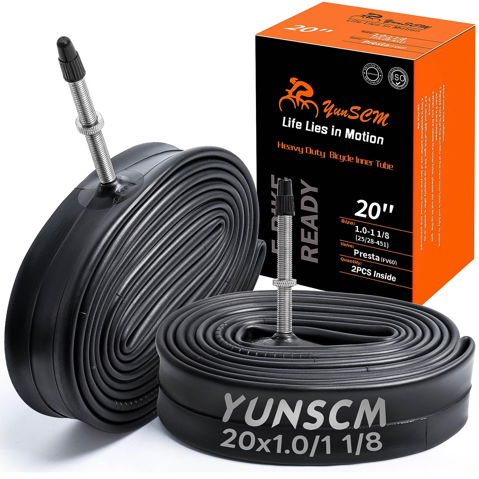 Amazon | YunSCM 2本,20 1 1/8 チューブ 肉厚,仏式バルブ60mm 高リムの