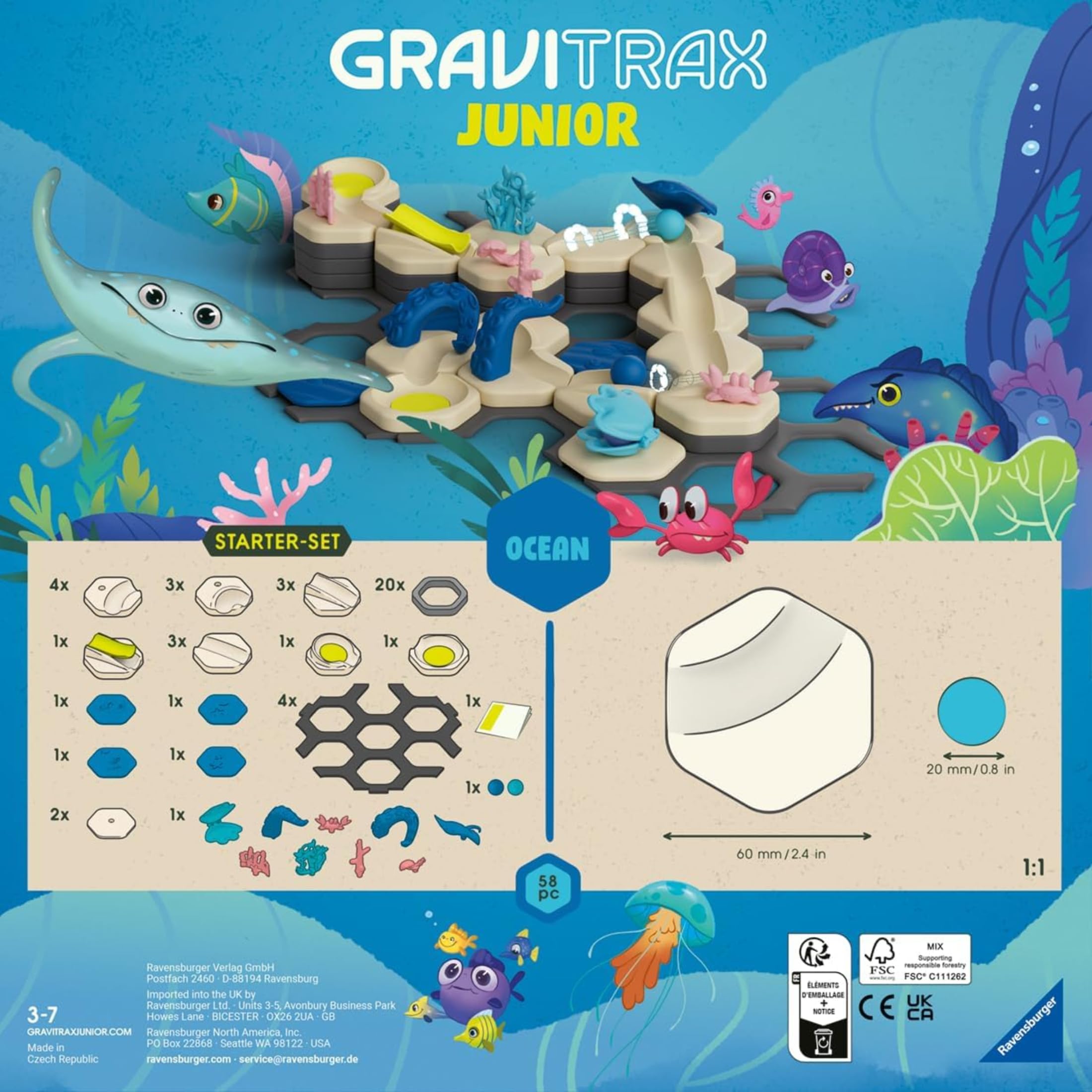 Ravensburger - GraviTrax Junior Ocean Starter-Set, Pista biglie 58 pezzi, Rompicapo bambini, Giochi bambini 3 anni e più, Gioco Interattivo ed Educativo STEM, Compatibile con tutti i GraviTrax